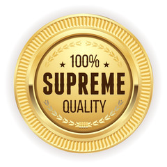 Gold supreme quality badge on white background