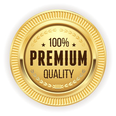 Gold premium quality badge on white background