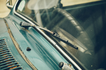 Old car with closeup shot front view