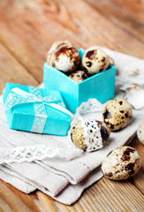 Quail eggs in a gift box