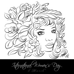 Abstract floral representation of a young girl on a white background