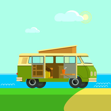 classic Camper Van journey sunny day