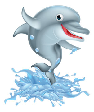 Cartoon Splashing Dolphin