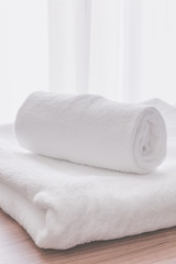 Clean white towel fold in hotel room