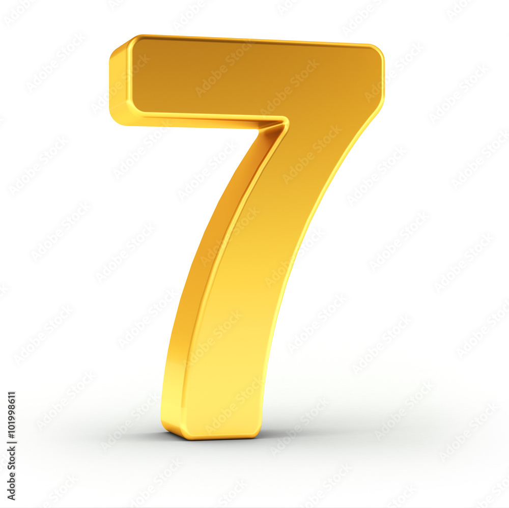 Aufkleber the number seven as a polished golden object with clipping path