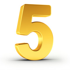The number five as a polished golden object with clipping path