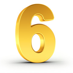 The number six as a polished golden object with clipping path