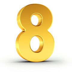 The number eight as a polished golden object with clipping path