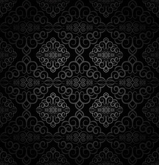 
Black damask vintage floral pattern, vector illustration.