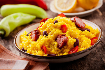 Mexican Meal With Sausages And Beans