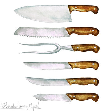 Watercolor Cooking Clipart - Set of Knifes