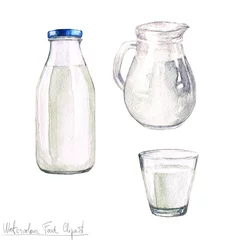 Küchenrückwand glas motiv Aquarell Lebensmittel Clipart - Milchprodukte und Käse © nataliahubbert