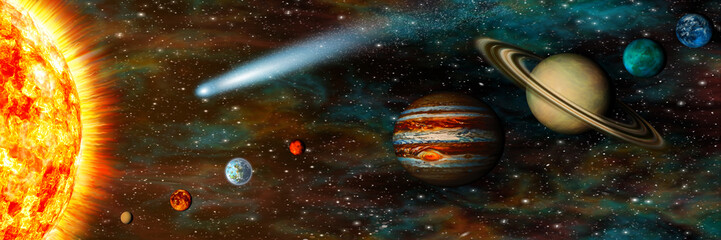Obraz na płótnie Canvas Realistic Solar System, ultrawide 