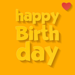 Vector happy yellow birthday card with heart and greeting text