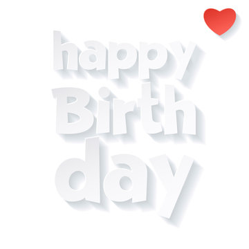 Vector white happy birthday card with heart and greeting text