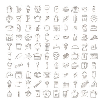 Set of doodle cofee icons