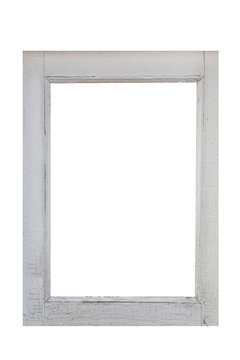 White vintage wood photo frame isolated on white background