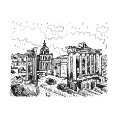 Obraz premium Roman Forum in Rome, Italy. Vector hand drawn sketch.