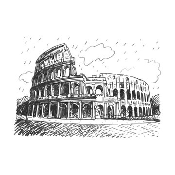 Colosseum in Rome, Italy. Vector hand drawn sketch.