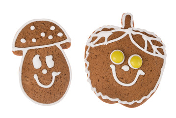 Christmas gingerbread mushroom and apple isolated on a white background