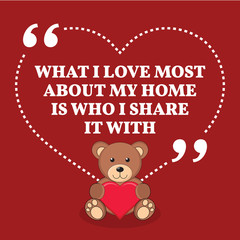 Fototapeta na wymiar Inspirational love marriage quote. What I love most about my hom