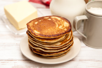 High pile of delicious pancakes