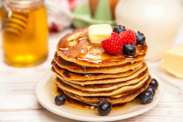 High pile of delicious pancakes