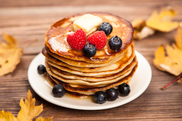 High pile of delicious pancakes