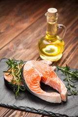 Fresh salmon on old wood