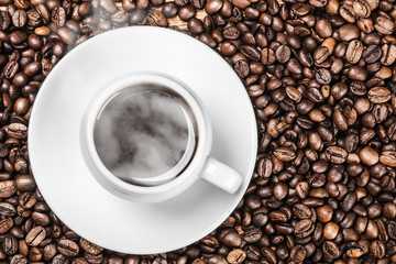 Roasted Coffee cup and coffee beans