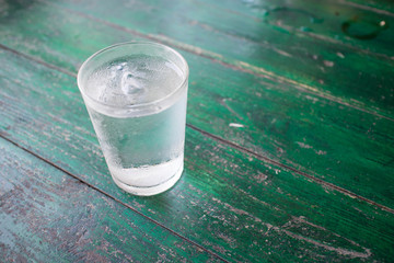 Water in glass on the table.