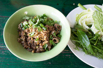 spicy minced pork salad, minced pork mash with spicy, Thai food