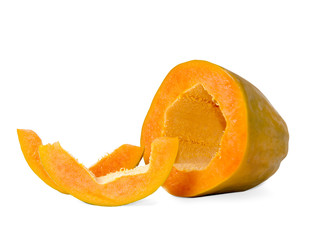 Fototapeta na wymiar ripe fresh seedless papaya with two slices