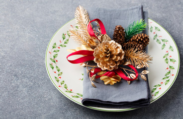 Christmas And New Year Holiday Table Setting Celebration Place setting for Dinner Decorations