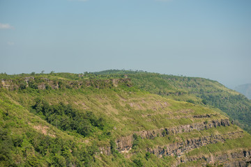 Beautiful mountain landscape with forest and a cloudy sky. Phuluang Wildlife Sanctuary at Loei provice, Thailand.
