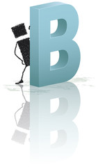 Drop cap B. Illustration of a stick figure next to a big letter B.