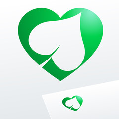 Vector green sign with heart. Logo for Ecology, Pharmacy, Cosmetic activity