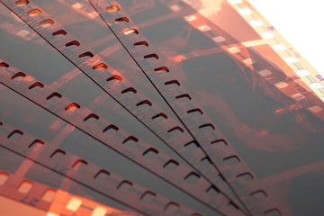 Old negative 35mm film strip on white background