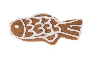 Christmas gingerbread fish isolated on a white background