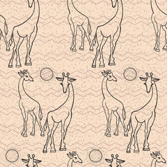Seamless vintage pattern with giraffe