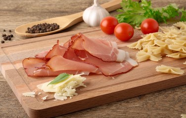 farfalle pasta, bacon and parmesan