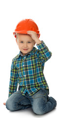 little boy in a hard hat