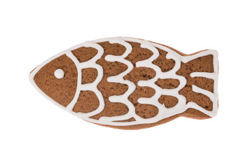 Christmas gingerbread fish isolated on a white background