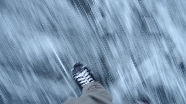 Ice skating on a frozen lake covered with snow

