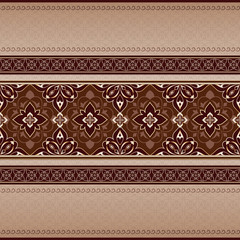 Filigree seamless golden border on beige brown background.