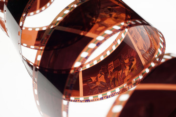 Old negative 35mm film strip on white background