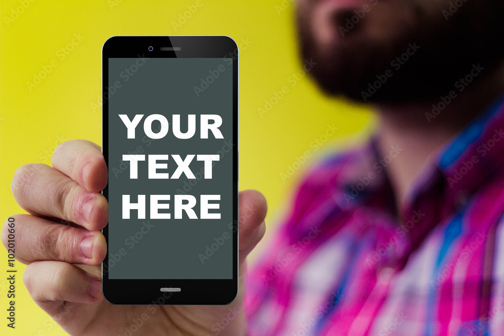 Poster hipster smartphone with smartphone with your text here on the sc