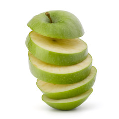Green sliced apple isolated on white background cutout