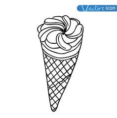 Icon of ice cream with cone, vector illustration.