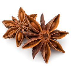 Star anise spice fruits and seeds isolated on white background c